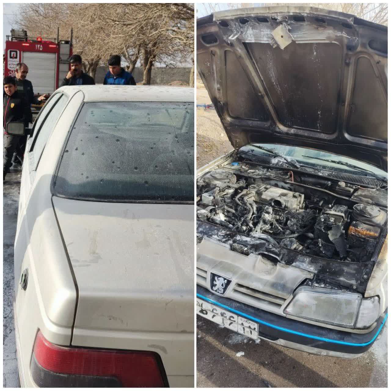  اطفاء حریق خودروی ۴۰۵ توسط آتش نشانان شهرداری گناباد