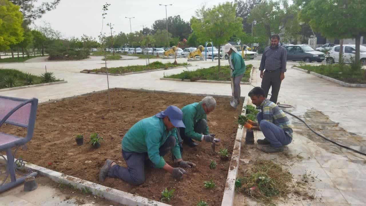  ادامه گلکاری بهاره در پارک دانشگاه