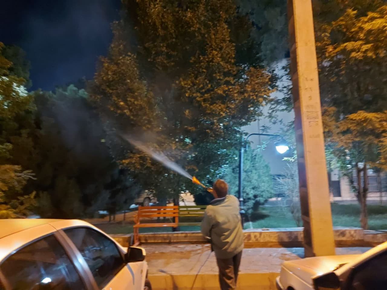   مرحله چهارم عملیات سم پاشی درختان و فضاهای سبز